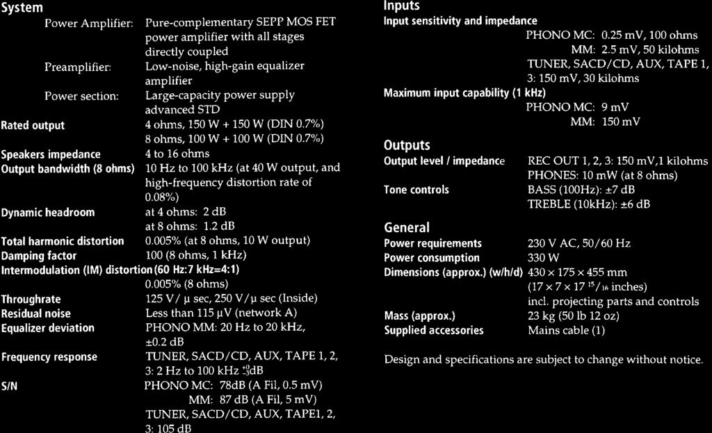 SPECIFICATIONS