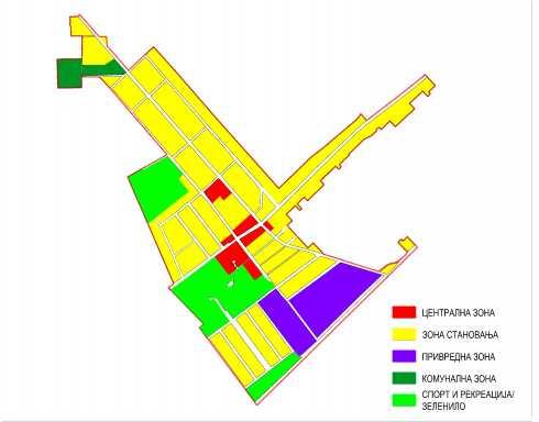 Слика бр.2: Подела грађевинског подручја на шире зоне Централна зона у просторној структури насеља због положаја и намене има посебан значај.