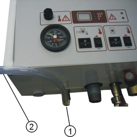 Tubul de plastic (2) se ataşează la valvă (1) înainte de ventilarea circuitului apei.