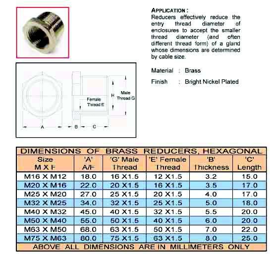 BrassNickelPlatedReducer&Enlarger S p e c i f i c a t i o n s u b j e c t t o c