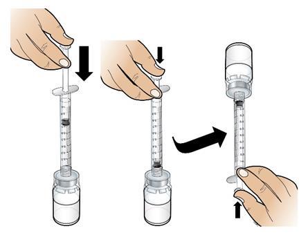Spojite štrcaljku od 1 ml na nastavak za bočicu otopine lijeka Nplate tako što ćete zakrenuti vršak štrcaljke u smjeru kazaljke na satu na