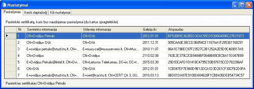 pasirinkimas vykdomas pasirinkus meniu punktą Nustatymai ir 2