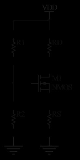ZADATAK 39. Odrediti sve struje i napone u kolu sa slike, ako je upotrebljen NMOS tranzistor čiji je napon praga V T =1V, a k=0.5ma/v 2. Poznato je V DD =10V, R 1 =R 2 =10MΩ, R D =R S =6kΩ.