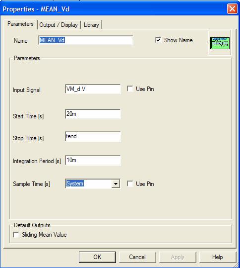 U ovom simulacijskom eksperimentu mjeri se srednja vrijednost napona na trošilu upotrebom mjernog elementa Sliding Mean Value iz baze Basics > Signal Characteristics > Special Waveform Parameters.