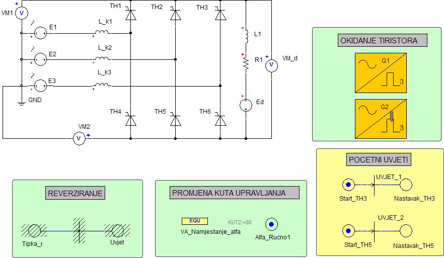 Slika 77. Valni oblici napona i struje diode. Povećanjem kuta upravljanja na iznos α = 150 znatno se smanjila srednja vrijednost izlaznog napona.