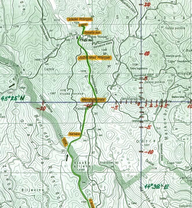 Uspon na Risnjak sa zapadne strane (problemski zadaci) Planinarska karta Nacionalnog parka Risnjak (mjerilo: 1: 23000) Primjer zadatka: Ukoliko uspon