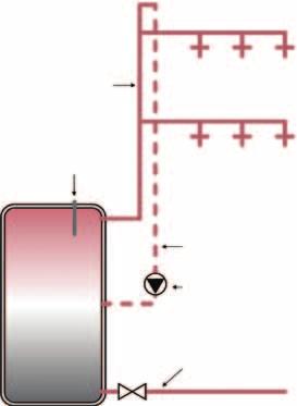 vypúšťaní ihneď teplú vodu). Potrubie pre teplú pitnú vodu V systémoch s cirkulačným potrubím nie je možné dodržať pravidlo smeru prúdenia.