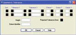 با اجرای دستور Tolerance پنجرۀ تولرانس هندسی ظاهر میشود.