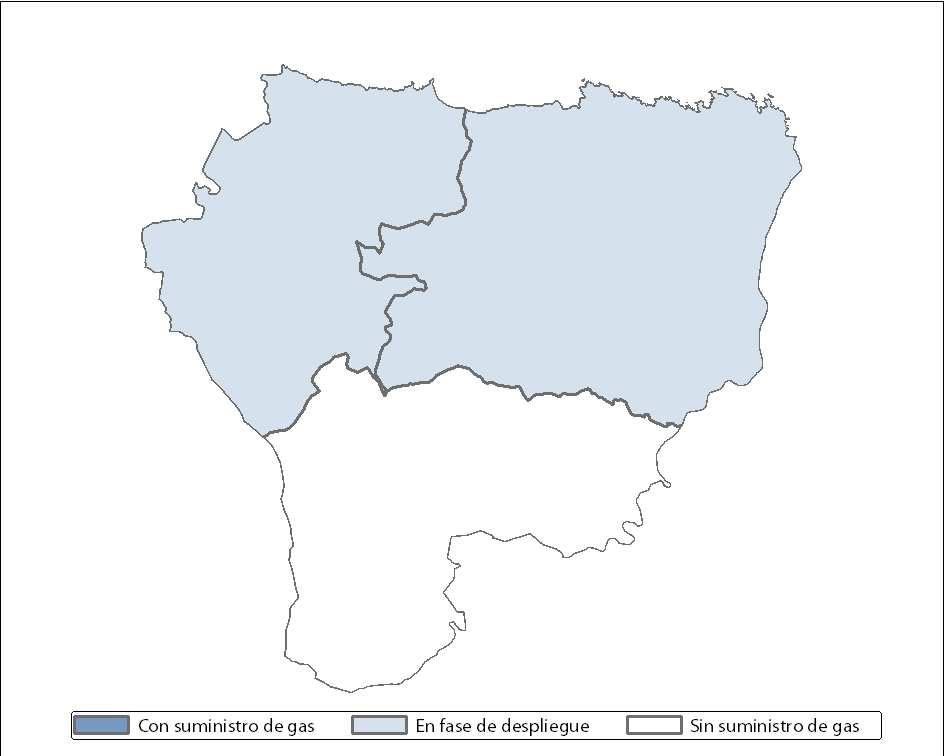 3.3.3 Gas O gasoduto de transporte primario que une Portugal con Asturias cruza esta área funcional por Barreiros e Ribadeo, e está previsto o desenvolvemento da rede, a través de Gas Galicia, para