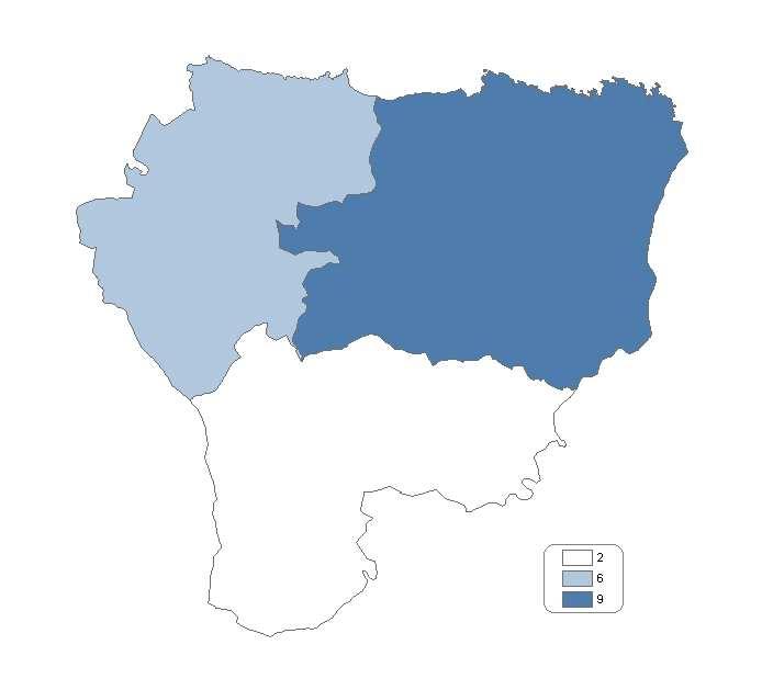 Mapa 6.3. Relación de solicitantes entre solicitudes por concello en 2008. Fonte: IGVS.