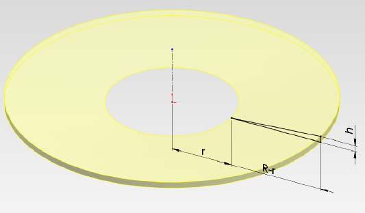 (a) Volumul teoretic de fluid dislocat, pentru h (b) Deformarea membranei din =,2 mm, r=4mm si R=1 mm camera micropompei Fig. 6 Simulări realizate cu programul SOLIDWORKS 29 Faza 3.