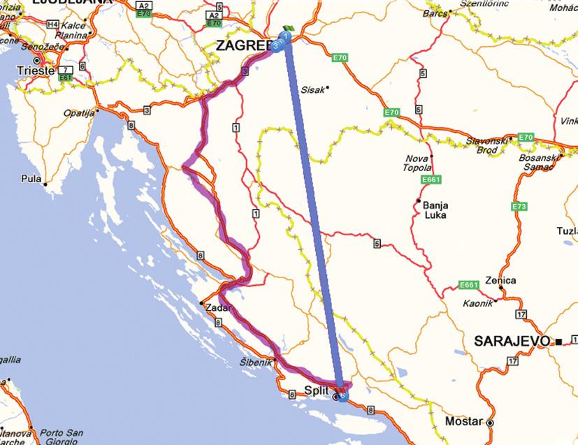 8 Crvno bojo prikazan j put, a plavo poak od Zagrba do Splita Prijr 6 Čovjk hoda 2 k u sjru zapada, zati 3 k pra sjvru t ponovno 2 k na zapad. Koliki j ukupno prijđni put? Koliko iznosi ukupni poak?