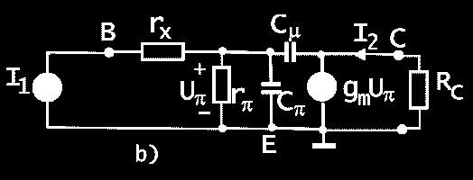 3-25a. Zapojenie tranzistora so spoločným emitorom, pomocou ktorého sa definuje prenos prúdu ( ) v stave nakrátko (teda pri záťaži v obvode kolektora R C =0). Obr. 3-25b.
