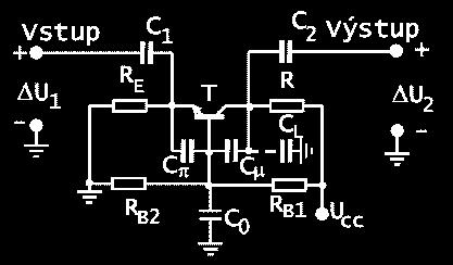h 1 1 = - = - =r C A h u h Pôsobenie vnútornej kapacitnej spätnej väzby v tranzistore so spoločným emitorom, ktorý má napäťový zisk A u, sa prejavuje podľa obr.