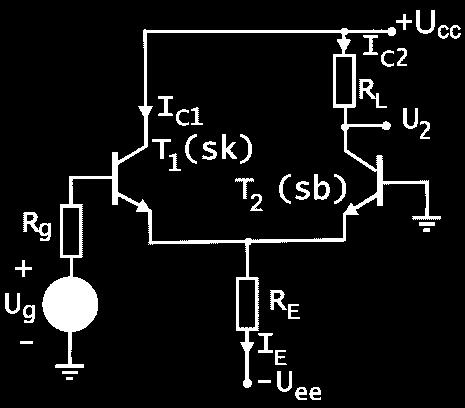 Princíp uvedený na obr. 3-29b má dolný tranzistor v zapojení SE a za ním sledujúci tranzistor je v zapojení SB. Cez takéto zapojenie prechádza spoločný prúd I C, takže strmosť g m1 =g m2 =g m.