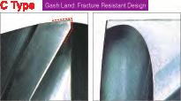 GSX Coat provides improved reliability and longer tool life. Large rake angle and unique flute design improve sharpness and chip evacuation. Corner edge with gash land improves cutting edge strength.