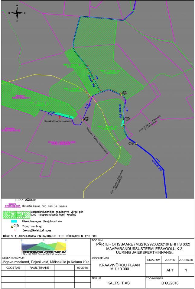 Joonis 1. Kraavivõrgu plaan. Koostaja: Inseneribüroo Urmas Nugin OÜ, september 2016 3.4.