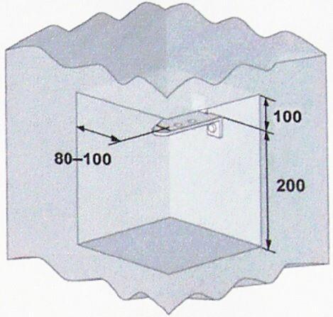 Obr.3 Pri montáži pohonu na väčšie stĺpiky (obr.3) je pre dodržanie montážnych rozmerov nutné v stĺpiku urobiť kapsu podľa obrázku č.4 Obr.