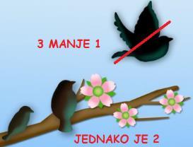 učenici povezuju račun i rješenje s izrazima je, jednako, jednako je ili je jednako Kada je ovaj proces potpuno jasan, prelazimo na matematički zapis u kojemu se koristimo znakovima + (više ili