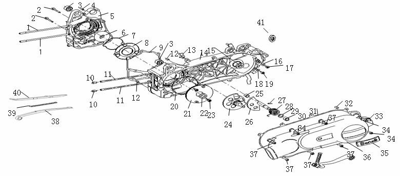 E0. CRANKCASE ASSY N0TE 000X LONG BOLT B00000 BOLT 0000000 GROMMET 0000000 PIN 000000 CRANKCASE ASSY,RIGHT 00000 BEARING 000000 SEAL RING 000000 FILTER DISK ASSY 000000 GASKET,CRANKCASE 0 0000000
