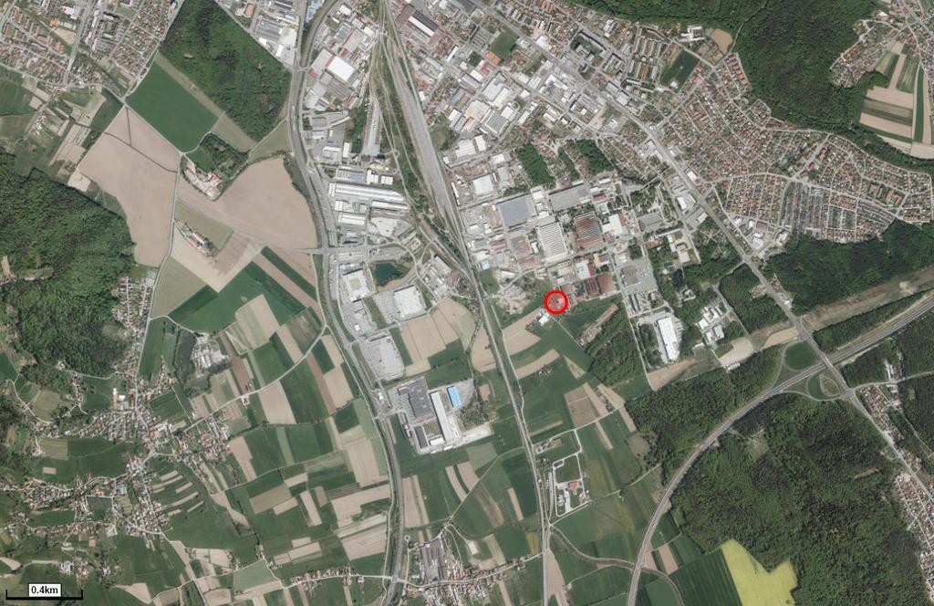 Slika 2: Ortofoto posnetek ožjega območja cone in okvirne meje OPPN (vir: AO, ARSO) 5.1.