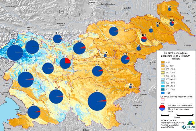 7.2.2.4 Količinsko stanje podzemne vode Vodno telo Dravska kotlina Podatki za vodno telo v sledeči tabeli so za obdelovalno obdobje 1990-2012 in napovedovalno obdobje 2012-2015. Vodno telo je v l.
