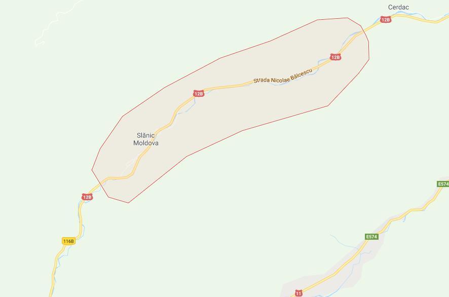 Localizarea aproximativă a amplasamentului raportată la teritoriul oraşului Slănic