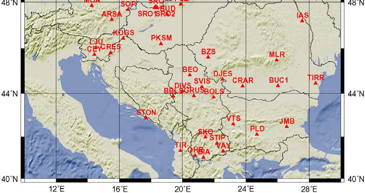 Slovinsko, Macedónsko. Tieto seizmické stanice tvoria Virtuálnu sieť seizmických staníc GFÚ SAV znázornenú na Obr. 4.2.