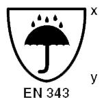 Ja apģērbs ir ražots kā aizsarglīdzeklis aizsardzībai pret lietu un sertificēts atbilstoši standartam EN 343, tad tam jābūt marķētam ar t. s. lietussardziņa piktogrammu.