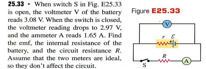 Open switch: V ab = ε = 3.