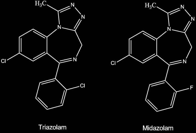 7. Daljnji razvoj 35 Na dušikov atom diazepinskog prstena moguće je dodati i peteročlani prsten i time dobivamo heterocikličke 1,4-benzodiazepine, triazolam i midazolam (Slika 14.). [12] Slika 14.