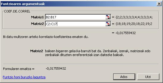 sartzen da (izenik gabe) eta matriz2