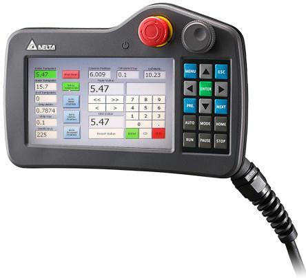 ابزار کنترل سیار: DOP H 07 S 4 6 5 : 5 دارای کابل 5 متری Delta Operator Panel سری H 7 این پورت ارتباطی : E : Ethernet S : Serial : بدون Handwheel : A دارای کابل 10 متری 2 : 6 دارای Handwheel رزولوشن