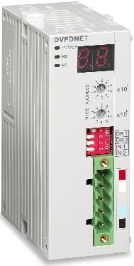 ماژول DeviceNet DVPDNETSL DeviceNet Master/Slave mode,125k,250k 500k bps )تنظیم توسط دیپ سوییچ( 64 stations I/O polled, bitstrobe, change of state/cyclic ارسال 190 رجیستر و دریافت 190 رجیستر توسط