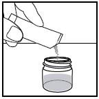 Odprite blazinico tako, da jo pretrgate. b. Vsujte ves prašek v posodico za mešanje. c. Preverite, ali je vrečica prazna.