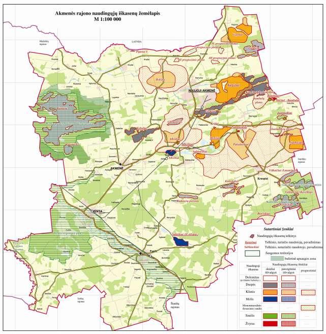 AKMENĖS RAJONO NAUDINGOSIOS IŠKASENOS Akmenės rajono išžvalgytų naudingųjų iškasenų žemėlapis (sudarė J.