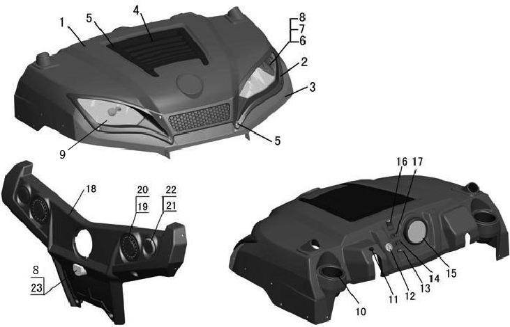 PLASTIC 1 L1101010 Front Engine Cover 1 L1101030 Headlight Cover 1 3 L1101110 Front. Below.