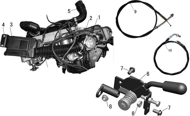 AIR FILTER & HAND BRAKE ASSEMBLY 1 L010010 Carburetor 1 S0301005 CLAMP φ5-φ38 1 3 L010500 Air Filter 1 4 S0101057 Bolt M6*0 3 5 L0106030 Windpipe Tie-in 1 6 L081000 Hand Brake Assembly 1 7 S010191