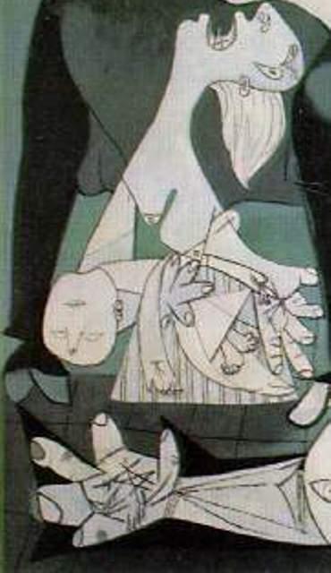 Η ανάλυση του έργου 1. Μητέρα: Ο πίνακας αρχίζει αριστερά µε µια γυναίκα-µητέρα που κρατάει το νεκρό παιδί στην αγκαλιά της.