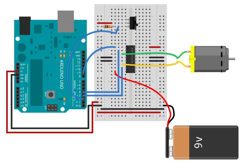Εικ. 39 Η συνδεσμολογία μεταξύ ενός arduino του controller motor και δύο motors 4.