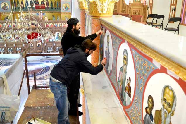 Ἀπὸ τὴν ἁγιογράφησι τοῦ νέου προσκυ νηματικοῦ Ιεροῦ Ναοῦ τῶν Ἁγίων Κυπριανοῦ καὶ Ιουστίνης τῆς Ιερᾶς Μονῆς μας.