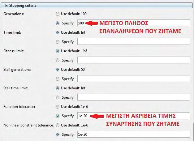 Εικόνα 43 : Εργαλείο γενετικού αλγόριθμου. Καθοδήγηση τοποθέτησης απαραίτητων δεδομένων για το τρέξιμο της συνάρτησης που έχουμε δημιουργήσει.