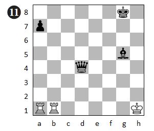 (h#2) M. Dore, Thèmes-64 1957 1.Lc1 Rxa7 2.Qa1 Rb8# [5] Προφανείς οι κινήσεις του λευκού, το ζήτημα ήταν να βρούμε μέρος να «κρύψουμε» τα δύο μαύρα κομμάτια για να μην μας κάνουν χαλάστρα. (h#4) J. M. Loustau, Rex Multiplex 1982 1.