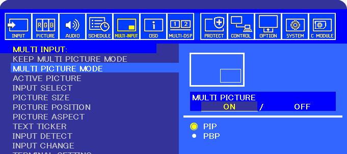Multi-Picture Mode (Λειτουργία πολλαπλών εικόνων) Η λειτουργία πολλαπλών εικόνων σας επιτρέπει να βλέπετε είσοδο βίντεο από δύο διαφορετικές πηγές.