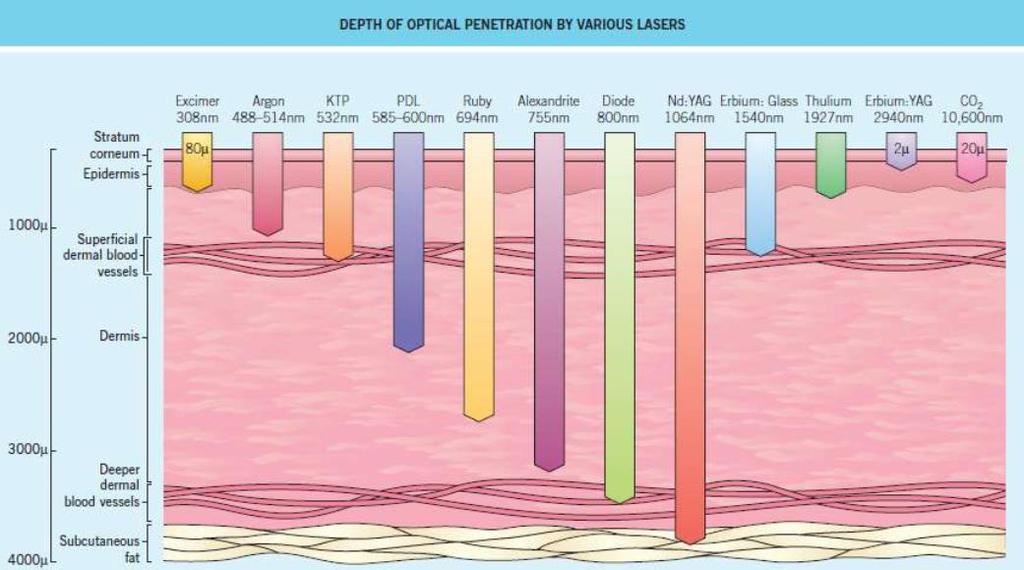 Διείσδυση των laser στο δέρμα 1.Συνεισφορα απορρόφησης και σκέδασης του ιστού. 2.