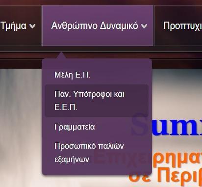 Η καρτέλα «Ανθρώπινου δυναμικό», παρέχει στον φοιτητή διάφορες πληροφορίες του εργασιακού προσωπικού του Τεχνολογικού ιδρύματος και ως επί των πλείστων του εκπαιδευτικού προσωπικού, μονίμων και