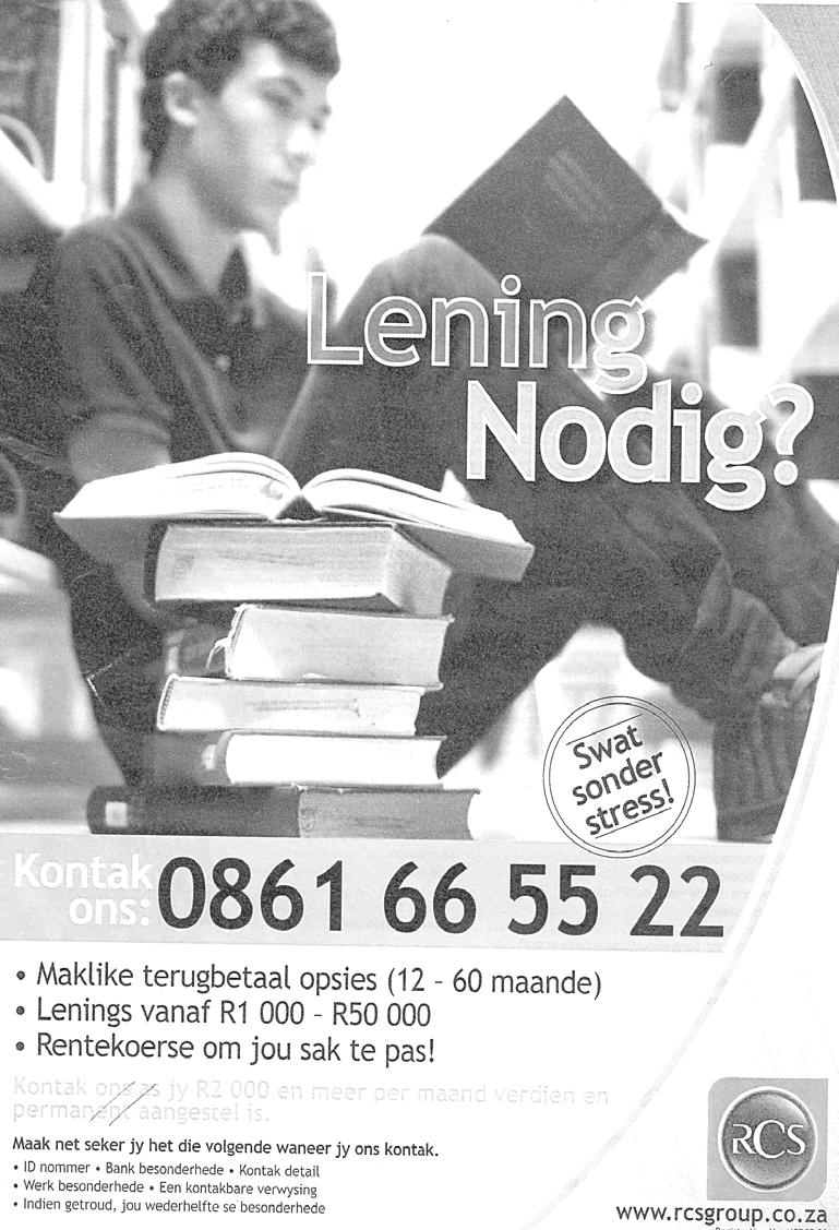 Afrikaans Eerste AddisioneleTaal/V1 9 DBE/Feb. Mrt. 2014 AFDELING C: TAAL VRAAG 3: ADVERTENSIE TEKS D Die taalvrae wat volg, is op die advertensie hieronder gebaseer.