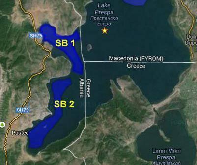 Figure 1 Sub basins considered for fish sampling and Relative and absolute fish species composition represented in the total catch at the Albanian Part of Lake Prespa during the sampling campaign in