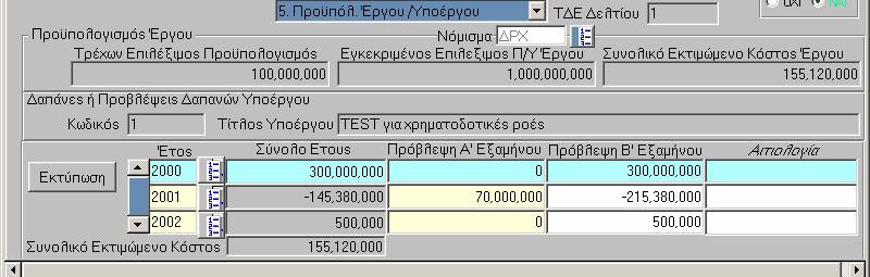 εκτιµώµενη τιµή ΠΡΟΫΠΟΛΟΓΙΣΜΟΣ ΕΡΓΟΥ / ΥΠΟΕΡΓΟΥ: Στην οθόνη αυτή εµφανίζονται τα στοιχεία από τα Μ ΠΥ για τα προγενέστερα έτη της περιόδου αναφοράς του τριµηνιαίου Π και γίνεται η καταγραφή των