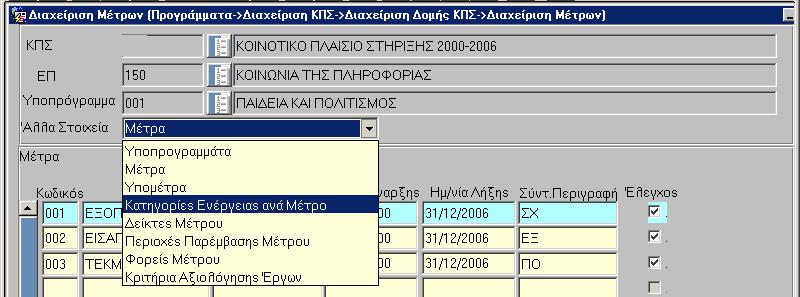 4.3 ΣΕ ΕΠΙΠΕ Ο ΜΕΤΡΟΥ Στο µέτρο γίνεται η εισαγωγή κωδικοποιηµένων στοιχείων τα οποία προορίζονται να χρησιµοποιηθούν στα έργα του µέτρου.